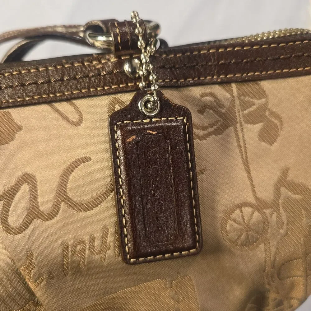 Coach F14483 Storybook Horse & Carriage Jacquard Tote Bag Champagne Gold